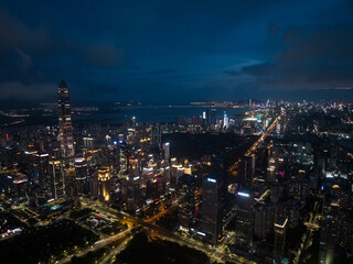 Fototapeta na wymiar Aerial view of landscape at night in Shenzhen city,China