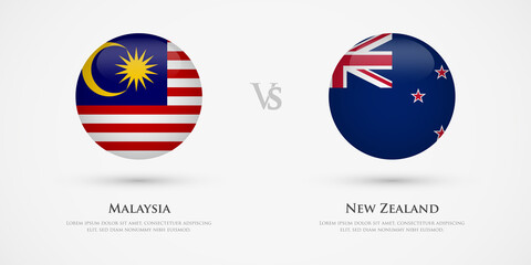 Malaysia vs New Zealand country flags template. The concept for game, competition, relations, friendship, cooperation, versus.
