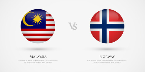 Malaysia vs Norway country flags template. The concept for game, competition, relations, friendship, cooperation, versus.