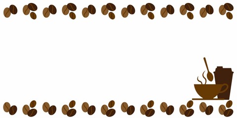 Coffee and Cafe concept decoration frame. Coffee beans and Cup of Coffee design graphics. Vector illustration.