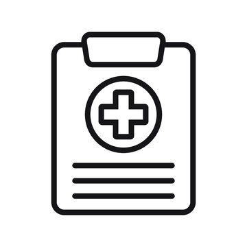 Medical record icon, medical report icon. Health care diagnosis clipboard icon design template, vector isolated.
