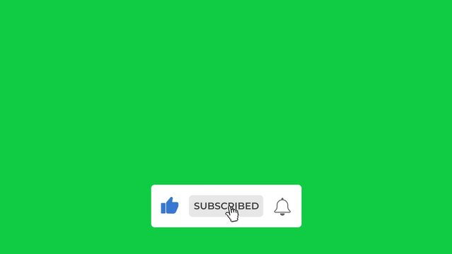 Animated YouTube Subscribe Button for Video Overlay. Like Subscribe Bell Notification Button, subscribe to channel. Green Screen, Green Background