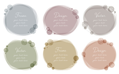 ゆるい　やわらかい　繊細　丸い装飾の手書き風フレームセット／グレイッシュカラー（サンプル文字入り）