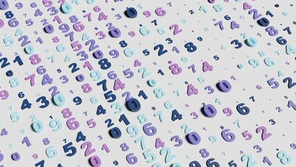 Statistics concept. Collecting, forecasting and segmentation of big data. Many random numbers on plane. 3d illustration.