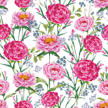 Watercolour mewdow wild florals hand painted Seamless pattern illustration