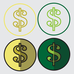 dollar icon set vector illustration. currency, money, in yellow and green