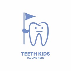 Teeth kid logo. Tooth clinic dentist cute cartoon icon vector