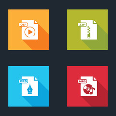 Set GIF file document, ZIP, EPS and MP3 icon. Vector