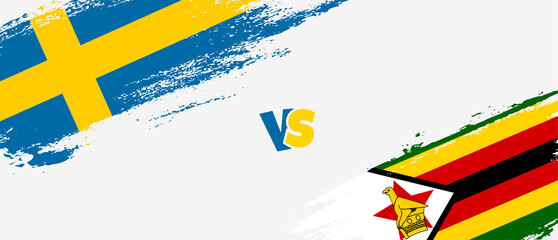 Creative Sweden vs Zimbabwe brush flag illustration. Artistic brush style two country flags relationship background