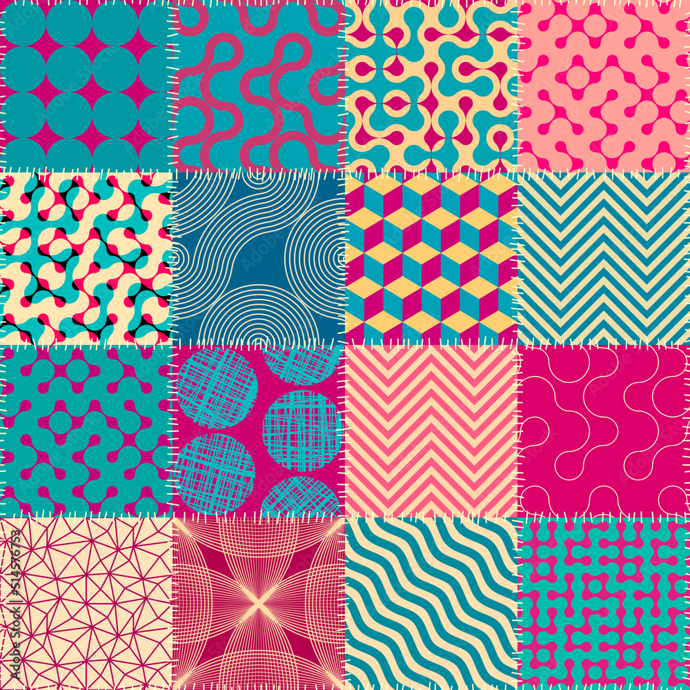 Poster Patchwork textile pattern. Seamless quilting design background.