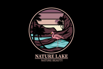 Nature lake retro vintage landscape design