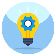 Gear inside lightbulb, flat design icon of idea generation