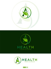 Beautiful logo with initial letter A with leaf shape for health logo