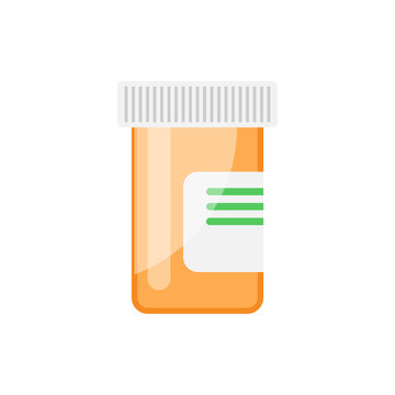 Pill bottle icon in flat style. Medical capsules vector illustration on white isolated background. Pharmacy sign business concept.