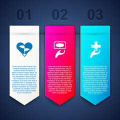 Set Leaf in heart, Donation and charity and Heart with cross. Business infographic template. Vector