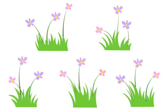 grass cartoon with flower, cartoon green grass with flower, cute grass cartoon with flower