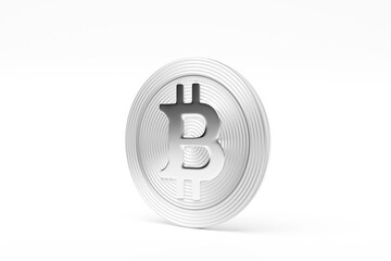 3d illustration silver  bitcoin coin. Cryptocurrency bitcoin symbol  on white background.