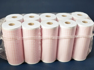 Rolls of paper for printing an electrocardiogram of the heart. Diagnosis of the heart.