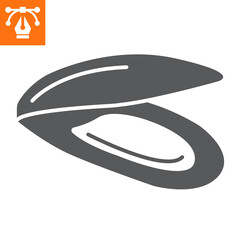 Mussel solid icon, glyph style icon for web site or mobile app, seashell and oyster, clam vector icon, simple vector illustration, vector graphics with editable strokes.
