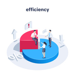 isometric vector illustration on a white background, people in business clothes on a pie chart, discussion or analysis of efficiency in work