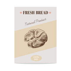 Vector hand drawn sketch bagel  poster. Bread illustration.  Elements for print, labels, packaging.