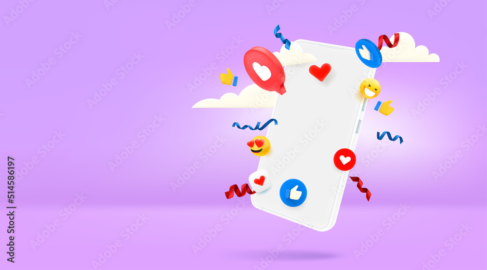 Poster smartphone with social media mobile icons. vector banner with copy space