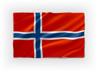 Blue, red and white flag of Norway. 3d vector object isolated on white background