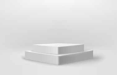 Bright studio with square podium. 3D vector illusration