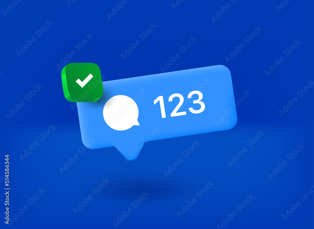 Poster speech cloud icon with checkmark pictogram. 3d vector illustration
