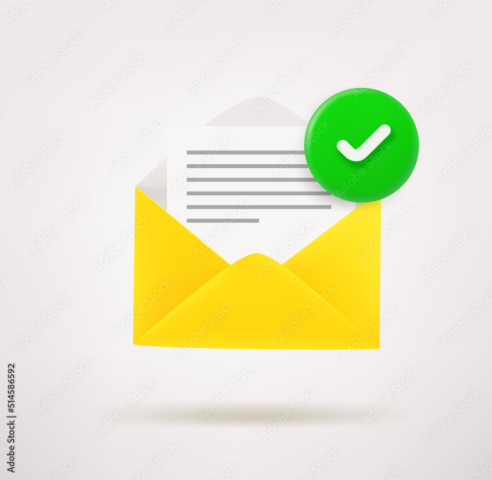Poster Opened envelope with checkmark. 3d vector icon