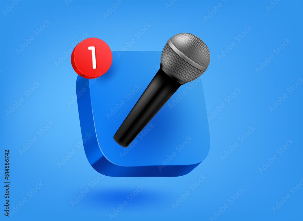 Poster Music app concept. 3d vector mobile application icon with notification