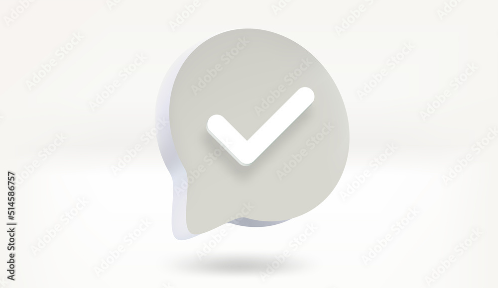 Aufkleber checkmark on speech bubble. 3d vector illustration