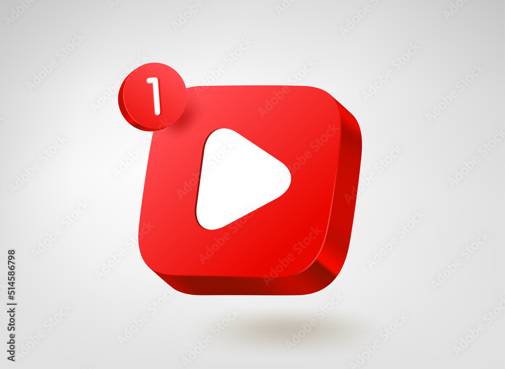 Poster Media player button. 3d vector mobile application icon