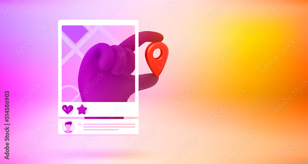 Poster Internet message with hand with navigation pin. 3d vector banner with copy space
