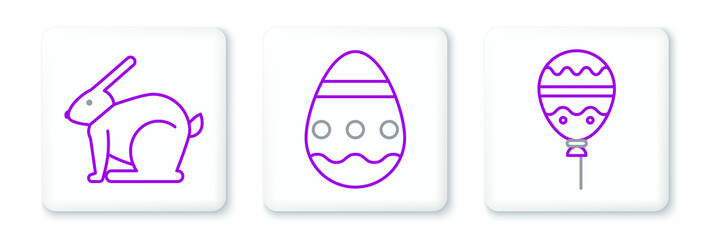 Set line Balloons with ribbon, Easter rabbit and egg icon. Vector