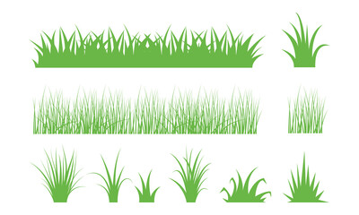 Vector green grass on white background. Natural, organic, bio, eco label and shape