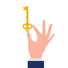 Plakat Hand holding golden key vector illustration. Key takeaways design concept