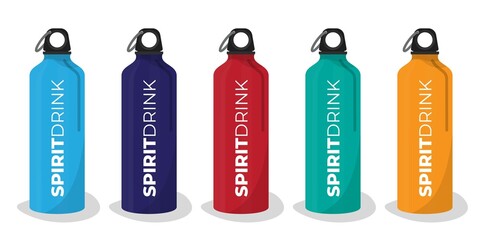Vacuum flask template with rectangle bottle design in blue red green and yellow color choice design