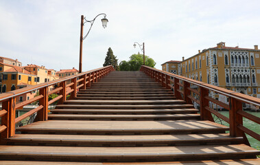 accademy bridge made with Wood in the Island of Venice in Italy without people