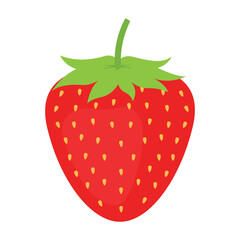 Strawberry vector illustration with green leaves on white background. Summer red fruit berry