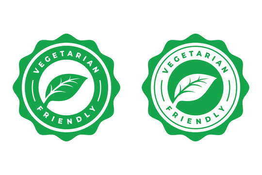 Vegan icon badge design. Round green vector illustration with leaves for stickers, labels and logo