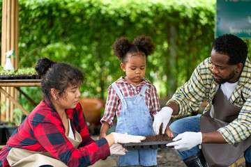 Happy family of African american spending time together at the organic farm