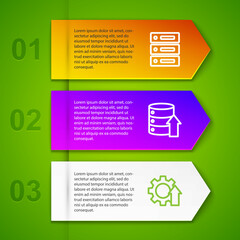 Set line Server, Data, Web Hosting, , Arrow growth gear and Location with sales funnel. Business infographic template. Vector