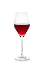 Red wine Cabernet in an elegant glass on white background, with clipping path.