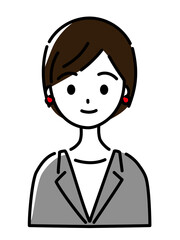 スーツ姿で微笑むイヤリングをつけた女性（上半身）