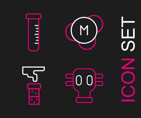 Set line Gas mask, Test tube and flask, Molecule and icon. Vector