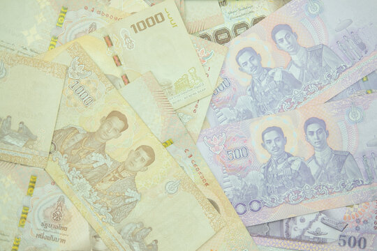 1000 bath and 500 bath, Thai baht money banknote background