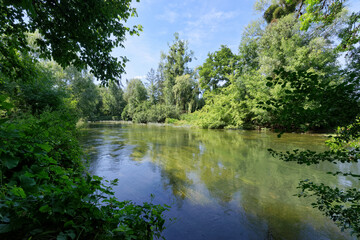 Fototapeta na wymiar Loing river in the plain of Sorques. Ile-de-France region