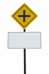 traffic sign indicating an intersection ahead isolated on white background
