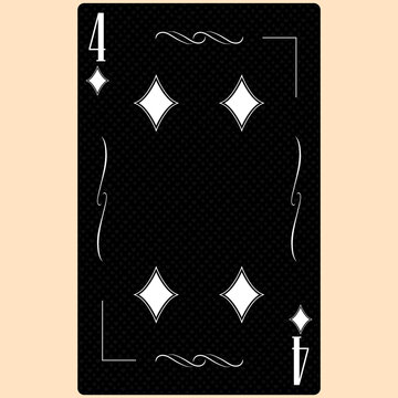 Playing card Four suit Diamond 4, black and white modern design. Standard size poker, poker, casino. 3D render, 3D illustration.